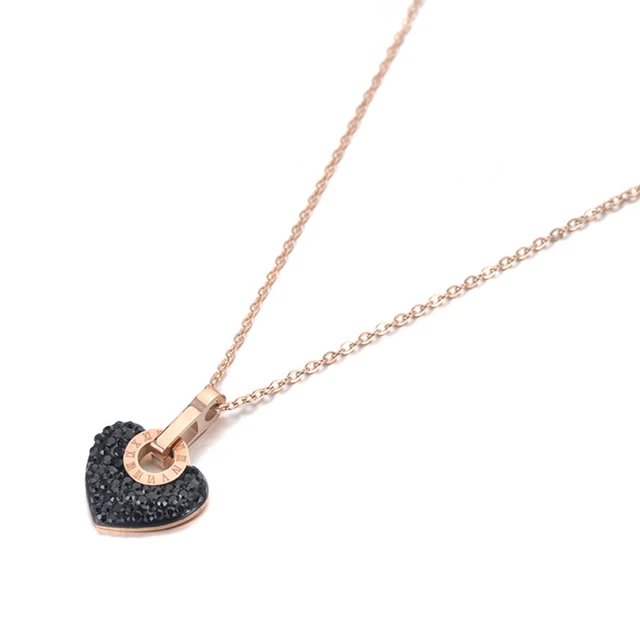 Hot sales Lokaer Trendy Stainless Steel White/Black Clay Rhinestone Heart Jewelry Lovely Pendant Chain Necklace For Women N19112_voghion.com