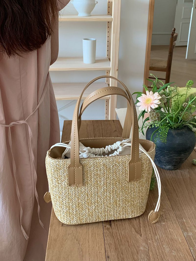 Koreanische ins gras gewebt kleine sommer neue freizeit urlaub frauen tasche gemüse korb tragbare schulter umhängetasche_voghion.com