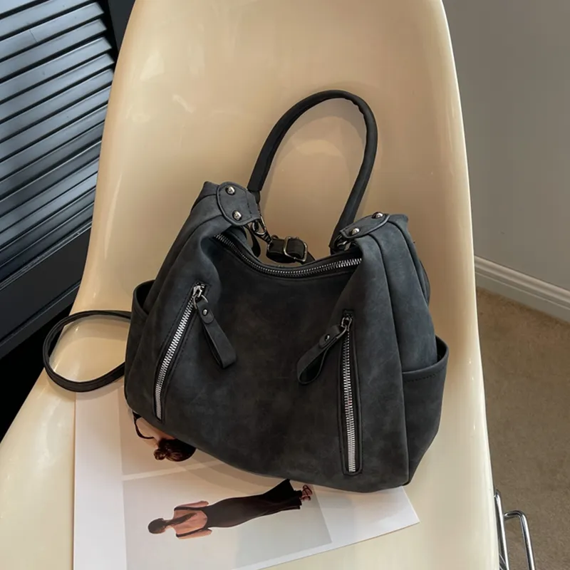Borsa a tracolla singola da donna con tracolla obliqua di design Borse di grande capacità Hobo retrò in pelle PU opaca_voghion.com