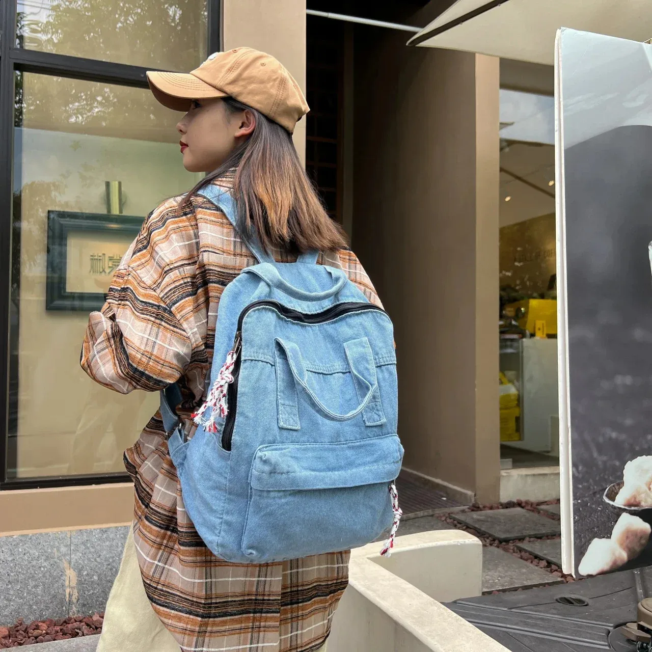 Retro Denim Womens Backpack Canvas Shoulders Bag College Knapsack Big Packbag Travel Rucksack Student Jeans Mochila Y2K_voghion.com