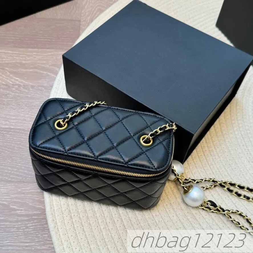 Lambskin Pearl Ball Quilted Makeup Vanity Box Bags Black White Pink Sier Crossbody Card Holder Large Capacity_voghion.com