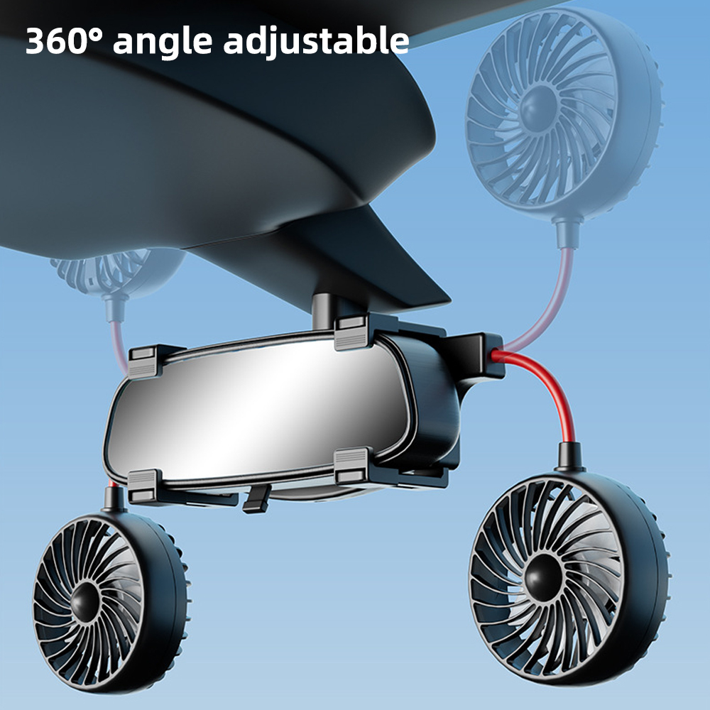 12/24V Autospigelventilator 360° verstellbar Autokühlventilator Dräi Gang Wandjustéierung mat bürstenlosem Motor_voghion.com