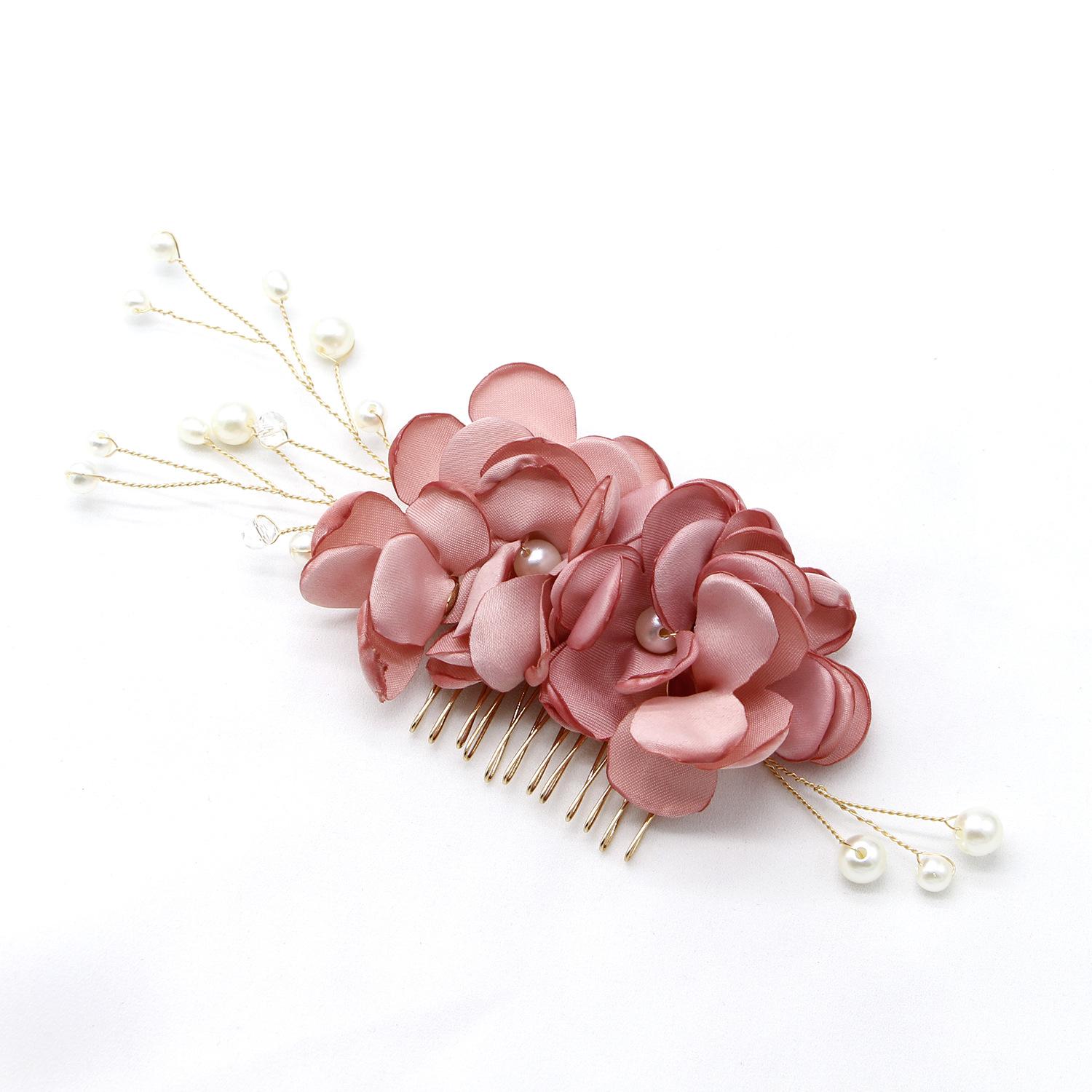 Pettine per capelli con perle in tessuto fiore rosso da sposa coreano accessori da sposa transfrontalieri copricapo accessori per capelli lotto pettine_voghion.com