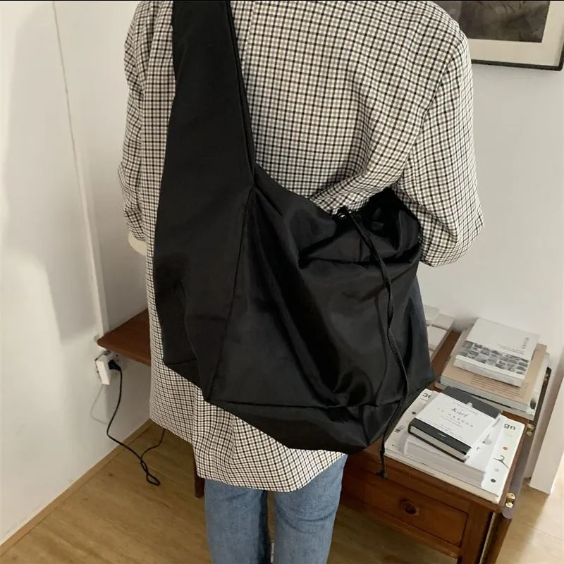 Yogodlns Borsa a tracolla casual in nylon con coulisse e impermeabile, tinta unita, Fiess, moda sportiva, borsa a tracolla Hobos_voghion.com