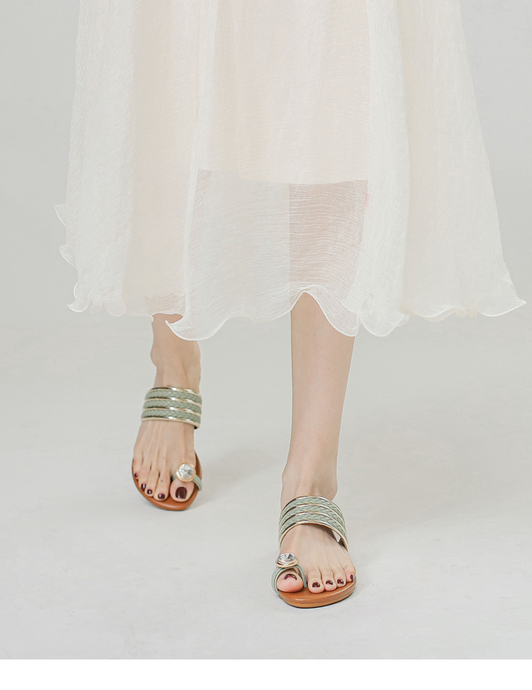 Sandali romani con fibbia a una parola con fibbia a diamante per donna, scarpe da donna intrecciate alla moda e comode_voghion.com