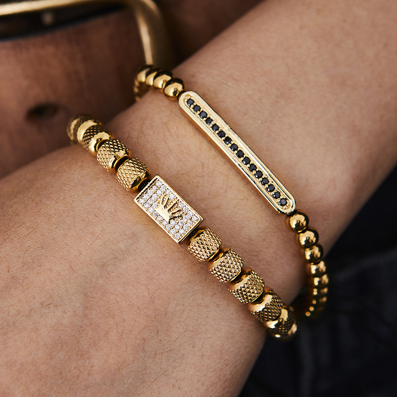 Cross-Border Hot Selling European And American Crown Square Pickaxe Brand Adjustable Braided Copper Inlaid Zircon Long