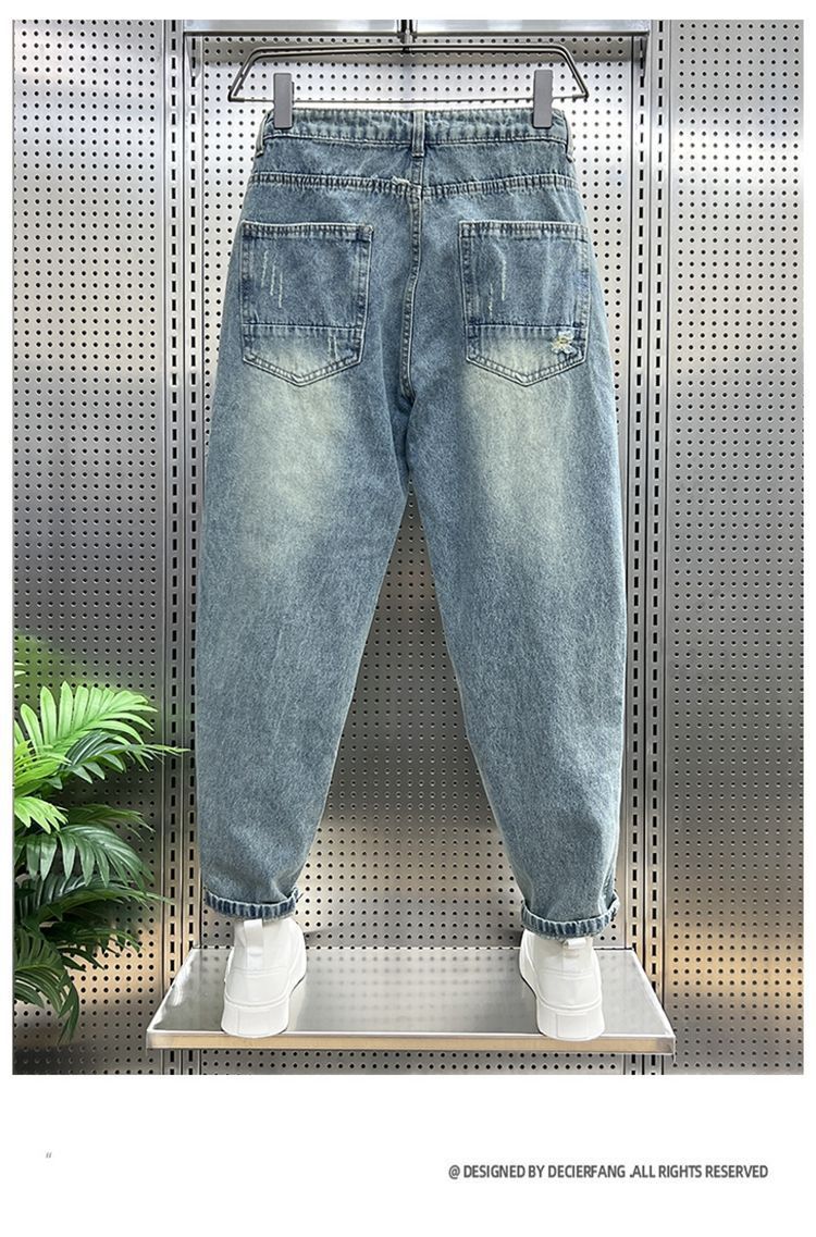 Trendy summer jeans for men with holes in the small feet, cropped loose Harun Versatile , China-Chic father beggar_voghion.com