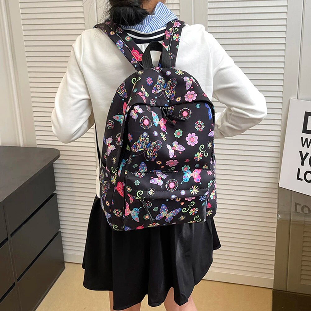School for Girls Teens Women Laptop Knapsack Cute Butterfly Floral Backpack Nylon Large Student Book Bags 2023_voghion.com