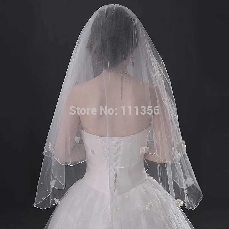 Gioielli per capelli Layer 2 Velo con perline bianche e avorio, accessori da sposa, veli da sposa fino al gomito con pettine_voghion.com