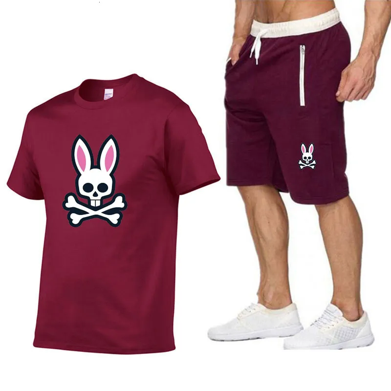 Survêtements pour hommes Summer Sports de plein air Jogging Costume à manches courtes Ghost Rabbit Print Coton Tshirt Shorts Casual_voghion.com