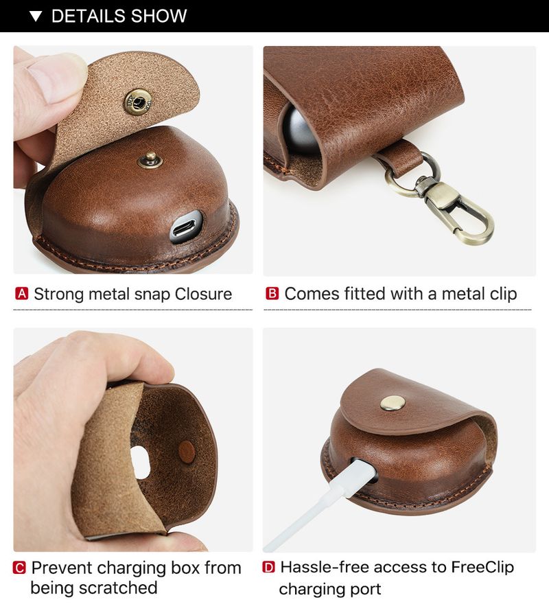 Étui Bluetooth en cuir de vache Freeclip pour Huawei, étui pour écouteurs à crochet à rabat en cuir crème d'arbre_voghion.com