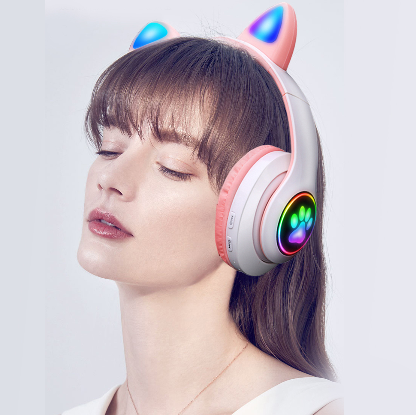 Cuffie wireless con orecchie di gatto rosa carine, cuffie stereo pieghevoli compatibili con Bluetooth, con microfono, regalo per bambini e bambine_voghion.com