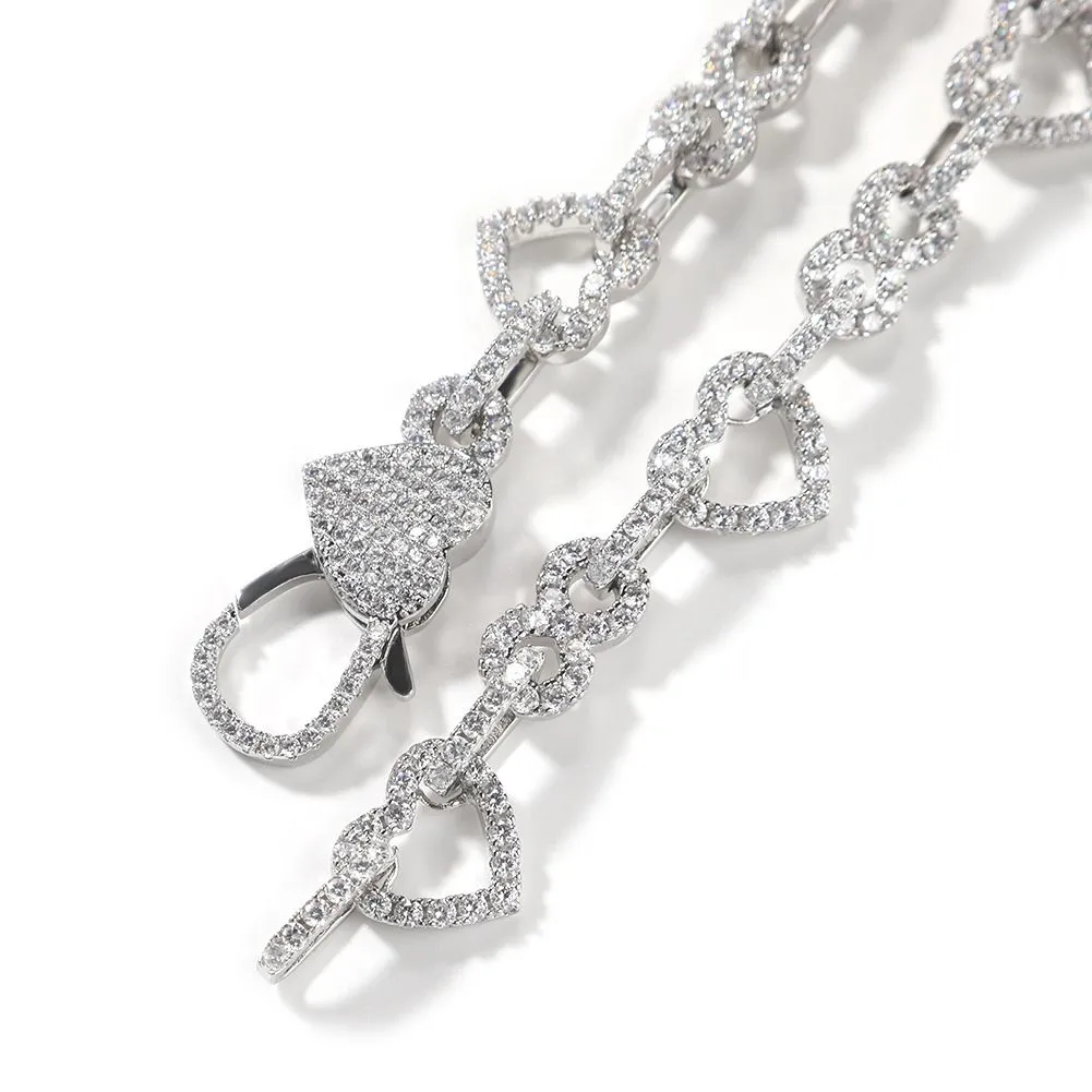 13mm Hip Hop Heart Shape Tennis Chain Necklace Bracelet Real Gold Plated Bling 5A Zircon Jewelry Set_voghion.com