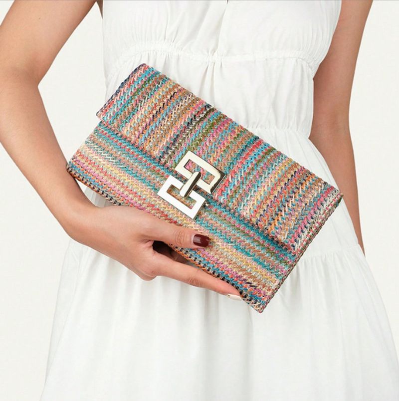 Bohemian Urlaub gewebte Clutch Handtasche Klappe Stroh Umschlagtasche_voghion.com