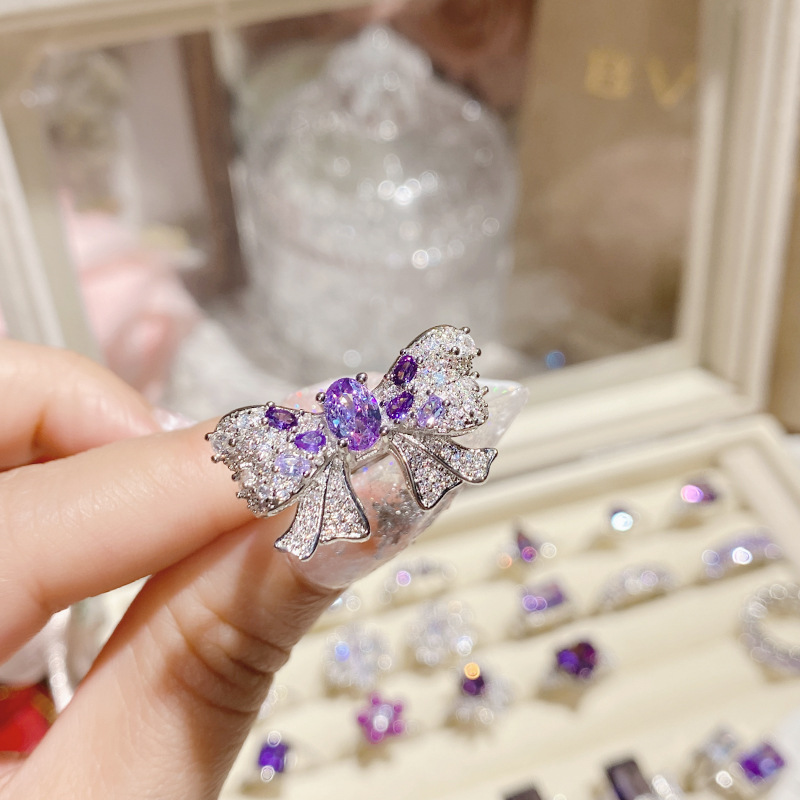 Elegant Purple Diamond Ring Gold Plated Luxurious Sparkle_voghion.com