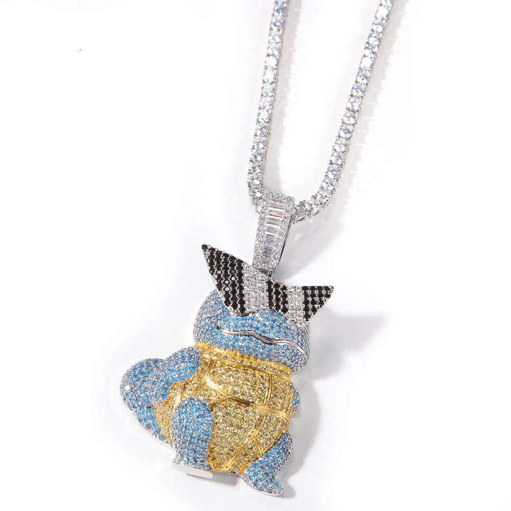 Collana con ciondolo a forma di tartaruga Jeannie dei cartoni animati hip hop, con ciondolo a forma di catena e personalità, con diamanti taglio brillante, in oro e argento sterling._voghion.com
