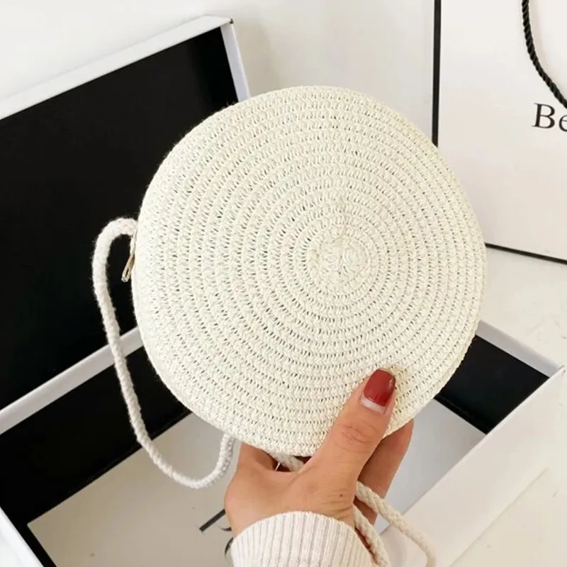 Sacs à bandoulière en paille tissée d'été pour femmes, sac à main rond en rotin fait à la main, petit sac de plage, de voyage, à bandoulière_voghion.com
