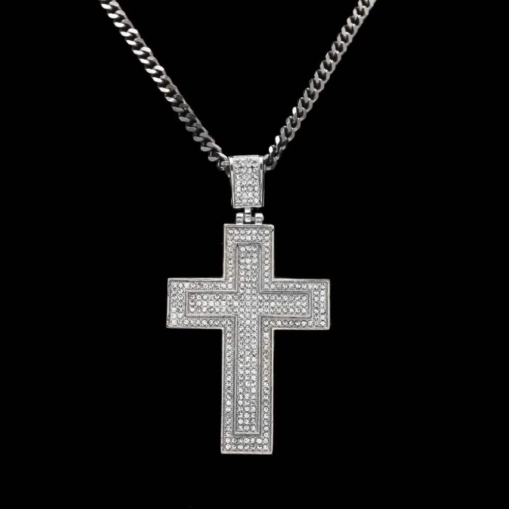 Gold Cross Pendant Necklace With Cuban Link Chain For Men_voghion.com