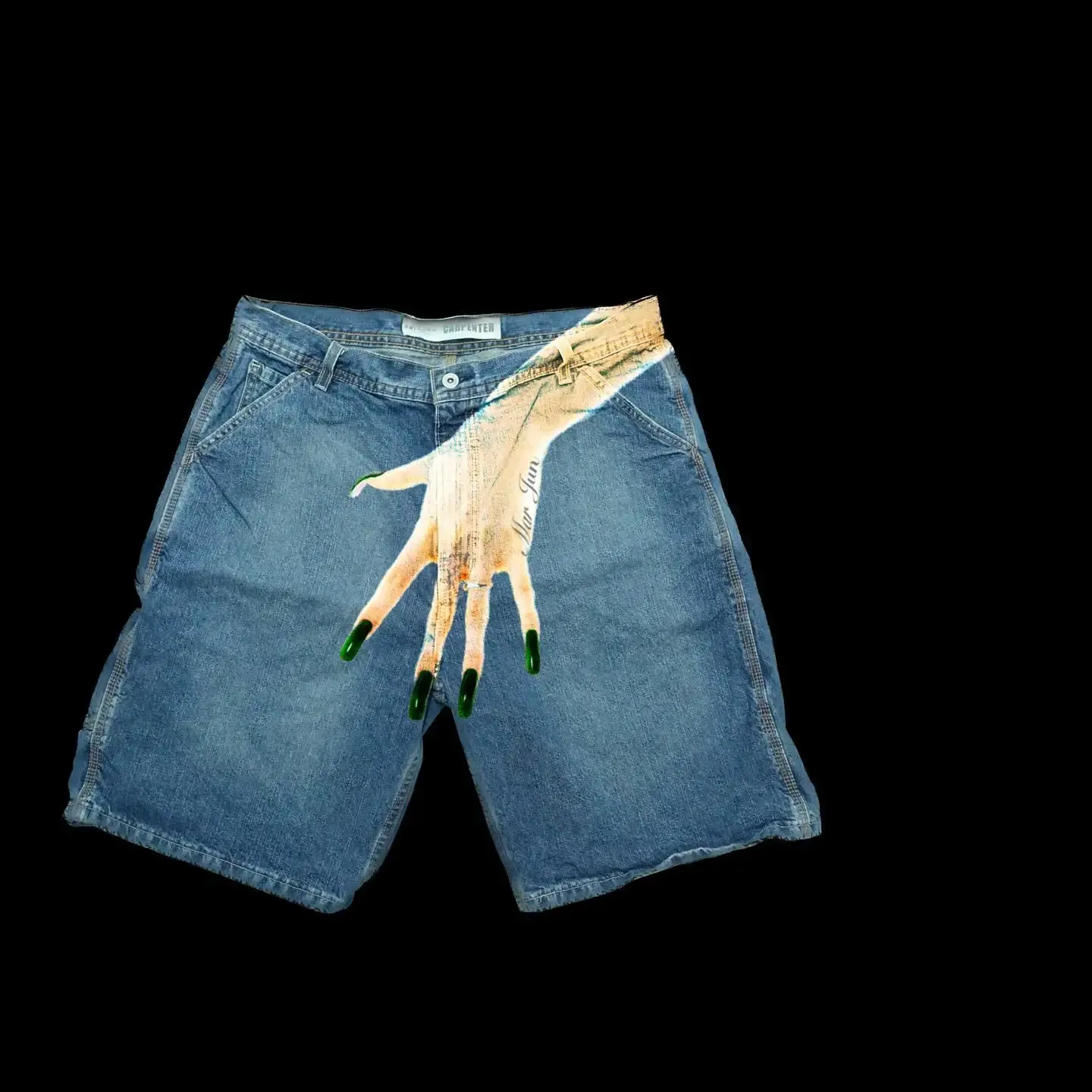 Pantaloncini da palestra da uomo, stile streetwear, Y2K, Haruku, hip hop, con stampa dita, retrò, blu, larghi, in denim, da basket, sopra il ginocchio_voghion.com