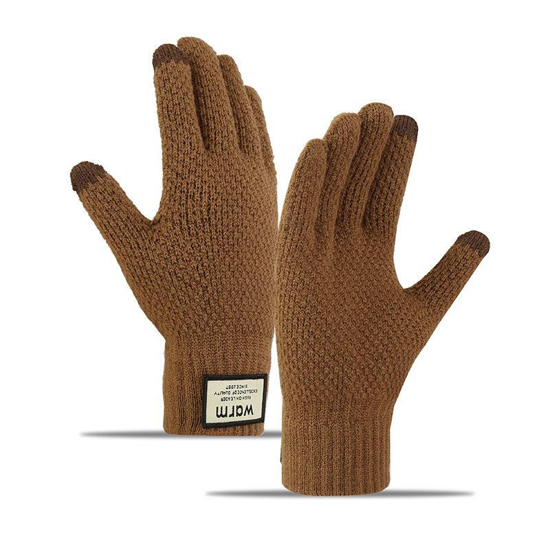 Gestrickte Handschuhe für Herren-Fahrradhandschuhe mit Plüsch und dicker Isolierung, winddichter Touchscreen im Winter, Strickhandschuhe_voghion.com