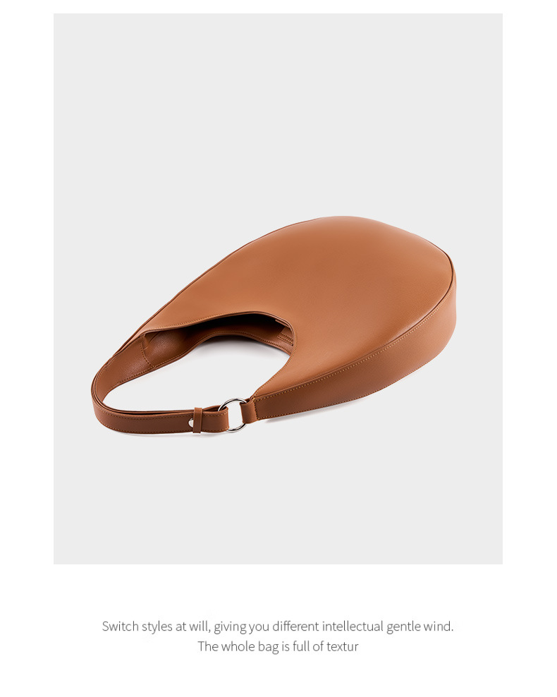 Borsa a mezzaluna di design di nicchia, borsa semicircolare a forma speciale, borsa a tracolla singola da donna sottobraccio in vera pelle_voghion.com