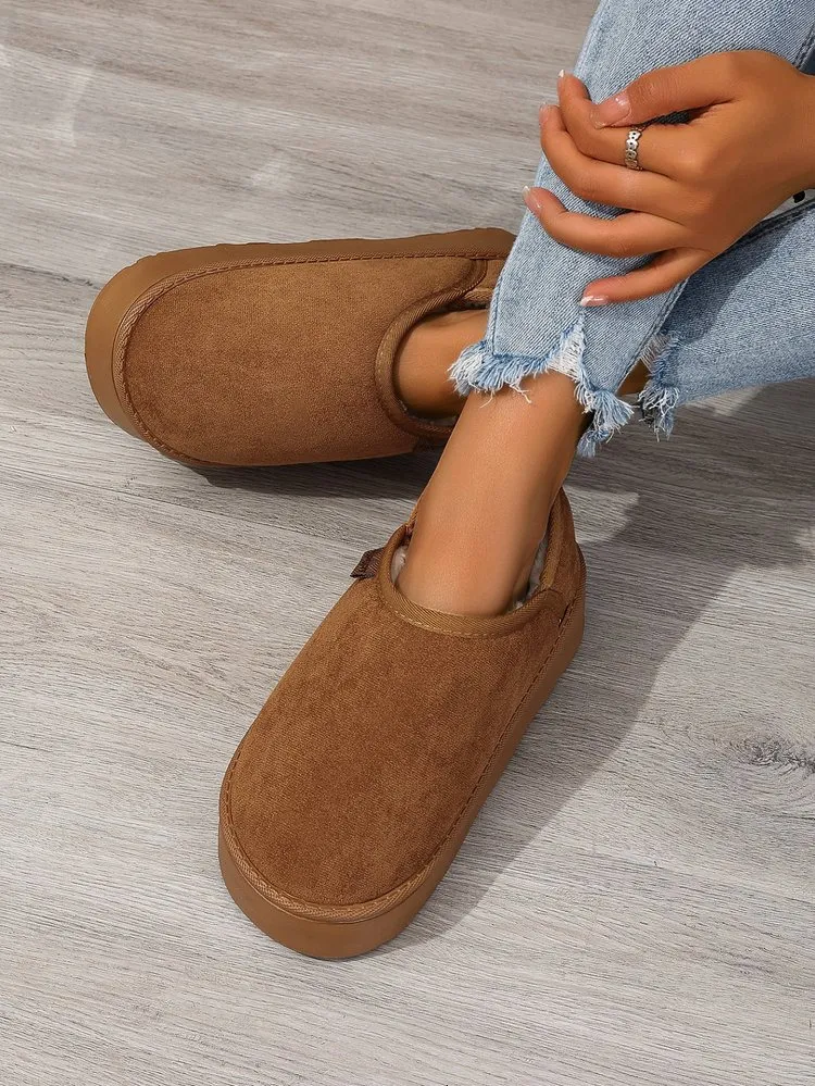 Bottes de neige courtes et élastiques pour femmes, nouvelle collection hiver 2024, en polaire, pour le froid, le chaud et l'épaisseur, semelles souples, chaussures en coton_voghion.com