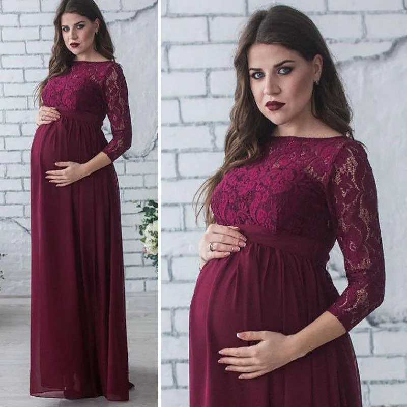 Robes de maternité femmes enceintes robe de douche de bébé accessoires de photographie vêtements de grossesse dentelle robe Maxi pour Po Shoot_voghion.com
