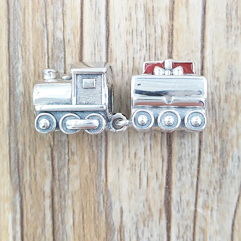 Charms Schmuckherstellungssets Sterling Silber Kette Halskette Perlen Armreif Weihnachtszug rote Emaille Armbänder für Frauen Herren passt Coup_voghion.com
