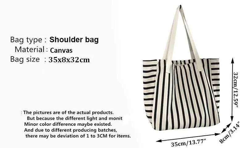 New Beach Handbag Fi Wen Canvas Summer Large Capacity Strip Shopping Bag Y241109_voghion.com