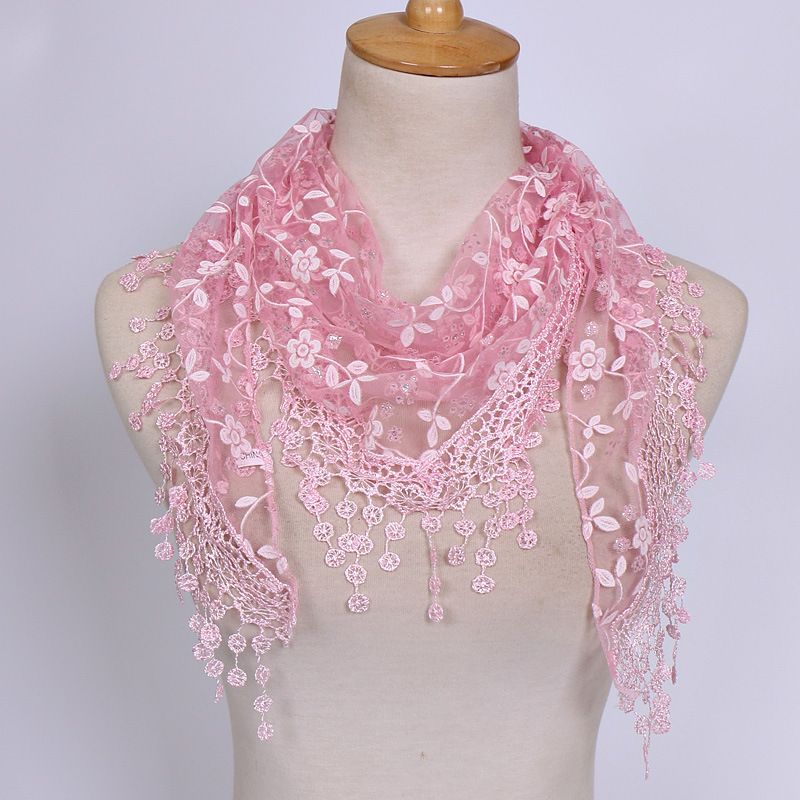 Spring And Autumn ral Lace Korean Edition Triangle Headcloth Classic Breathable Hollow Solid Color Scarf_voghion.com