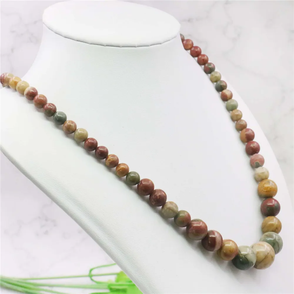 Chaînes 6-14mm Multicolore Picasso Pierre Perles Rondes Collier Bijoux De Mode Cadeaux Pour Fille Femmes Naturel 18 pouces_voghion.com