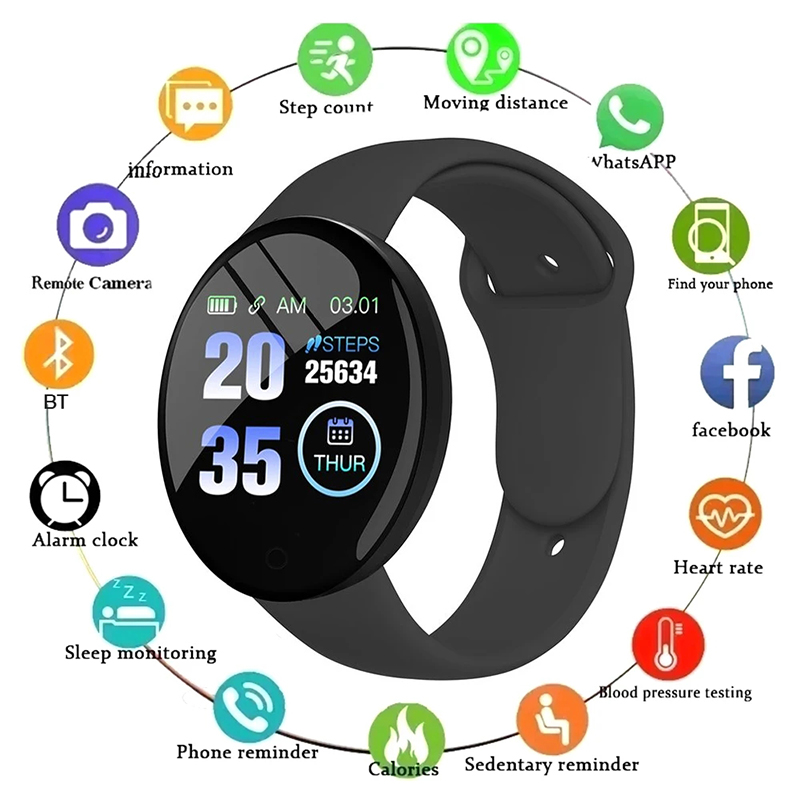 2024 Nueva pulsera inteligente D18 Reloj despertador de moda con contador de pasos real Reloj inteligente deportivo con Bluetooth y rastreador de música
