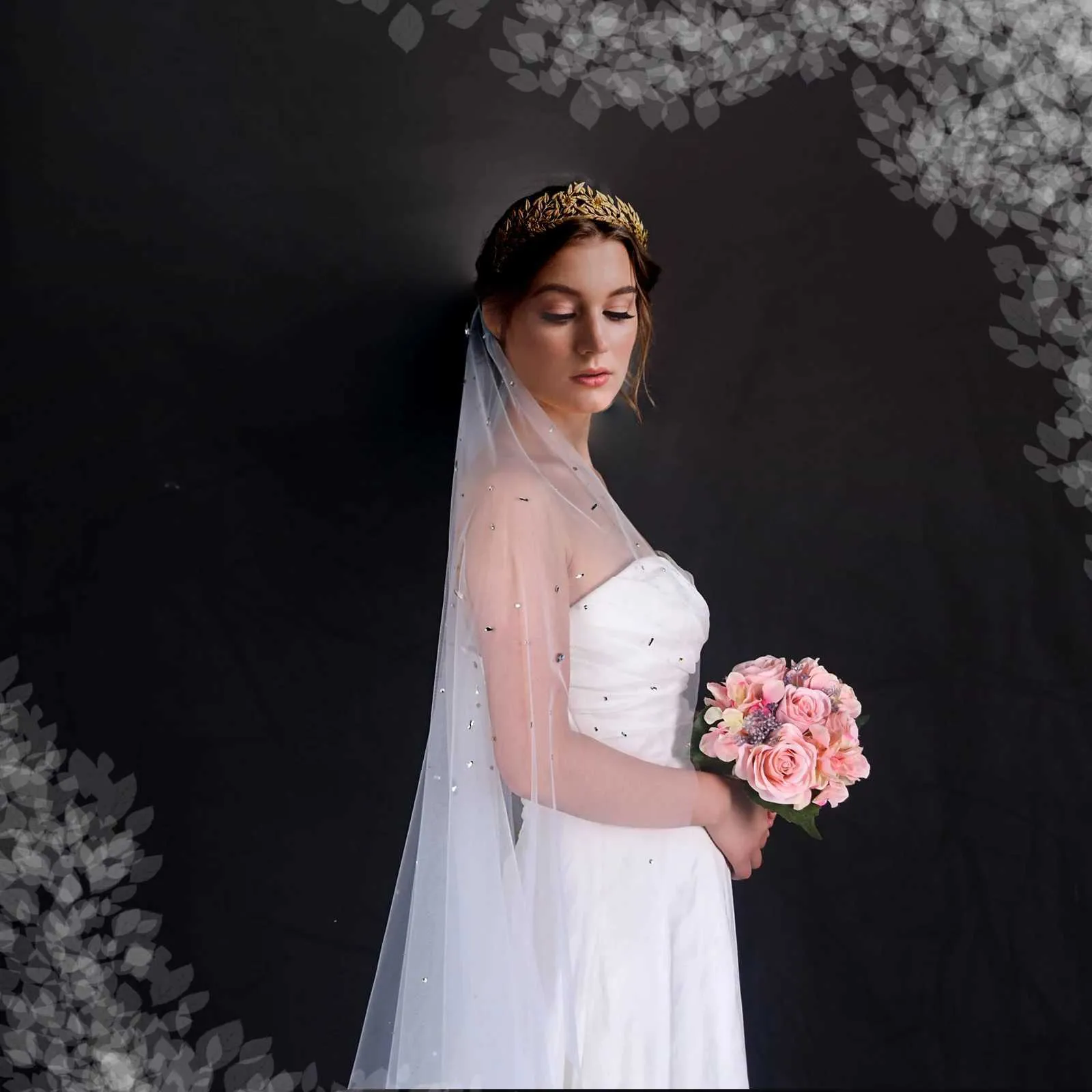 Gioielli per capelli V178 Veli da sposa con perline e cristalli, 1 strato di tulle morbido con strass e pettine, accessori da sposa per la sposa_voghion.com