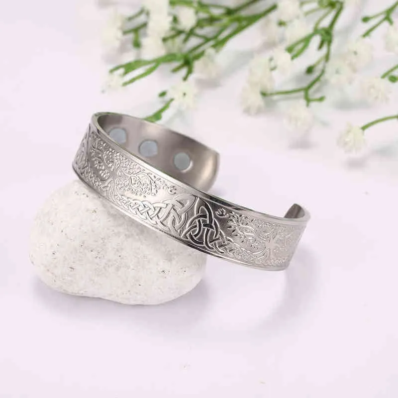 Skyrim Viking Bangle Endlos Love Buttons Tree of Life Birds Edelstol Manschett Magnéitesch Therapie Bracelet Männer Fraen_voghion.com