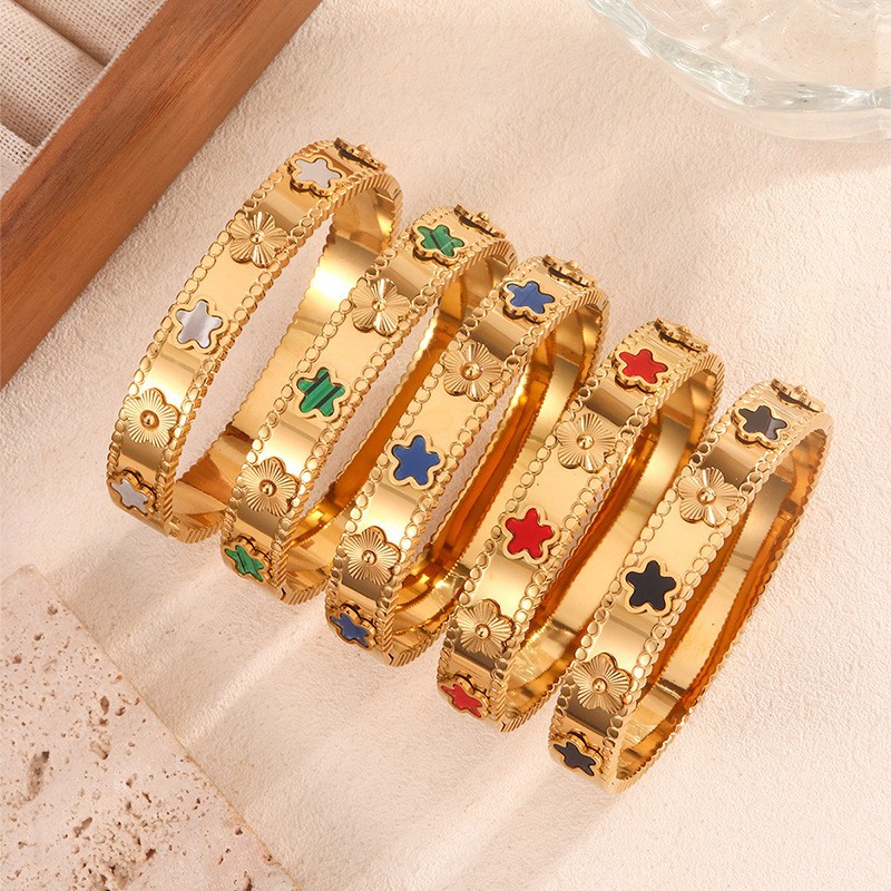 Bijoux et accessoires simple en acier titane incrusté de nacre colorée or imperméable à l'eau rétention de couleur mode polyvalent bracelet femme
