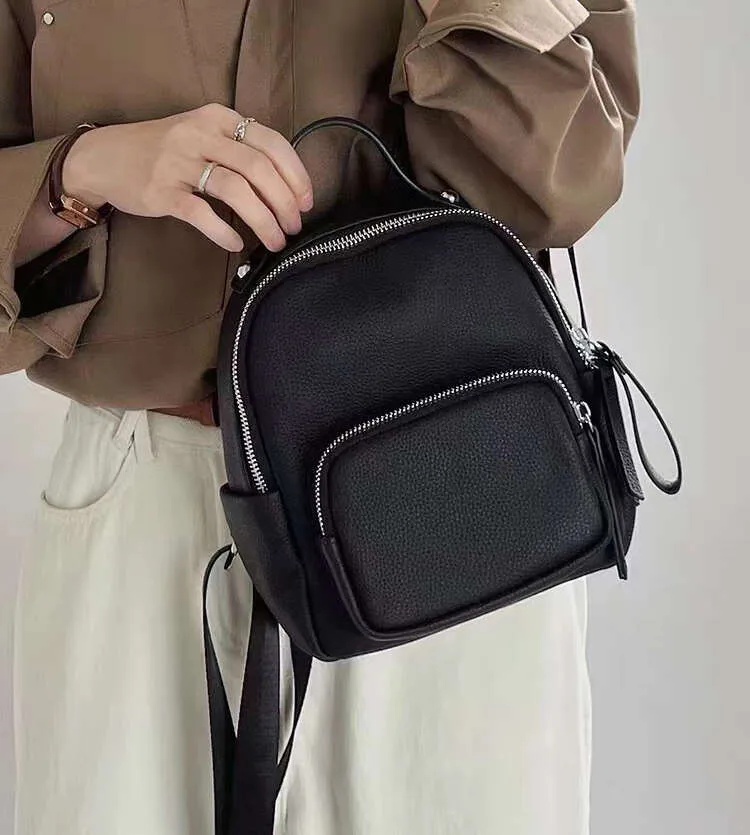 Designer Leather Small Backpack For Women Lichi Pattern Travel Bag_voghion.com