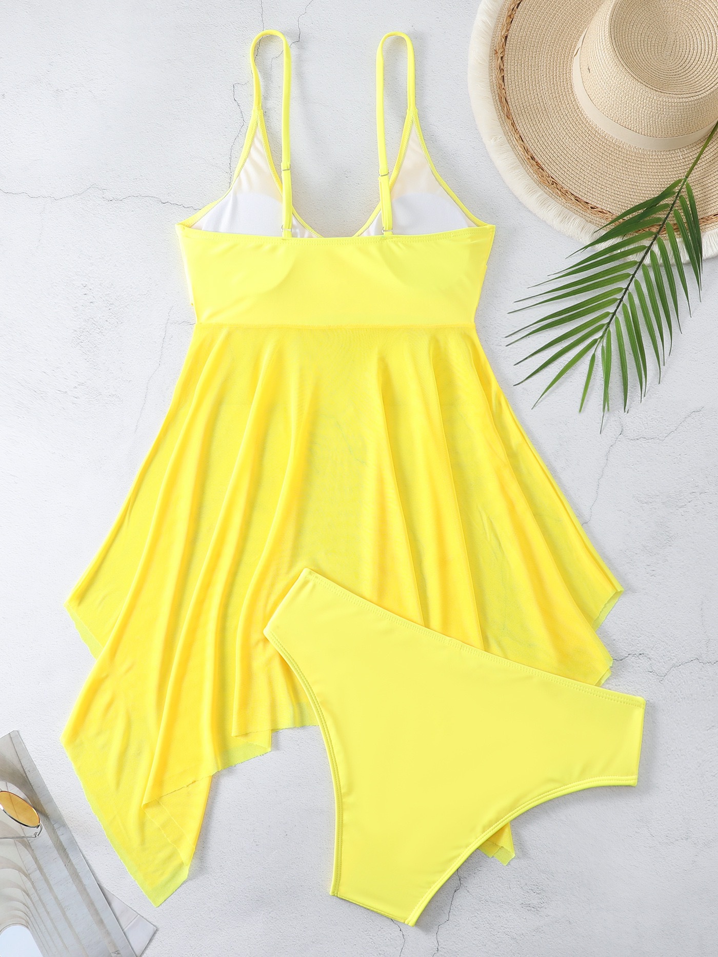 Dames Gauze Split Body High Waisted Mesh Badpak, Cross Top, Dubbele Schouderband_voghion.com