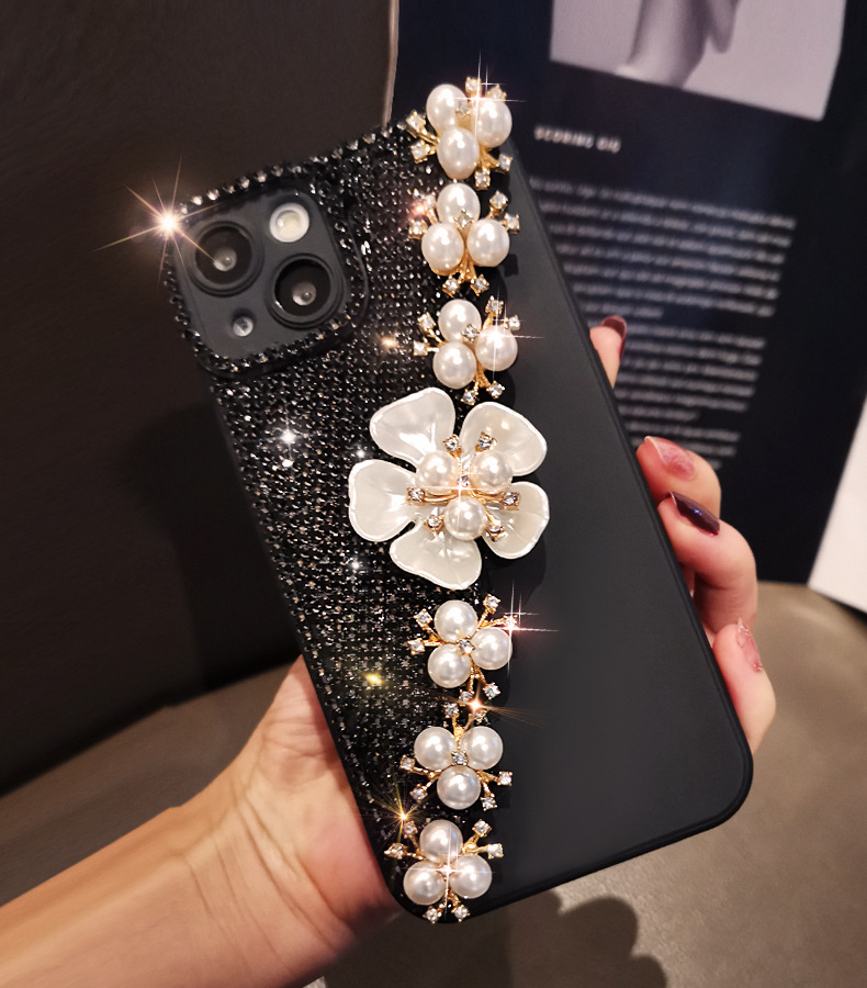 Suitable for 14/15 with diamond phone case iPhone 12/13 Pro Shell Pearl Flower Full Pack Silicone 11 Women's 8_voghion.com