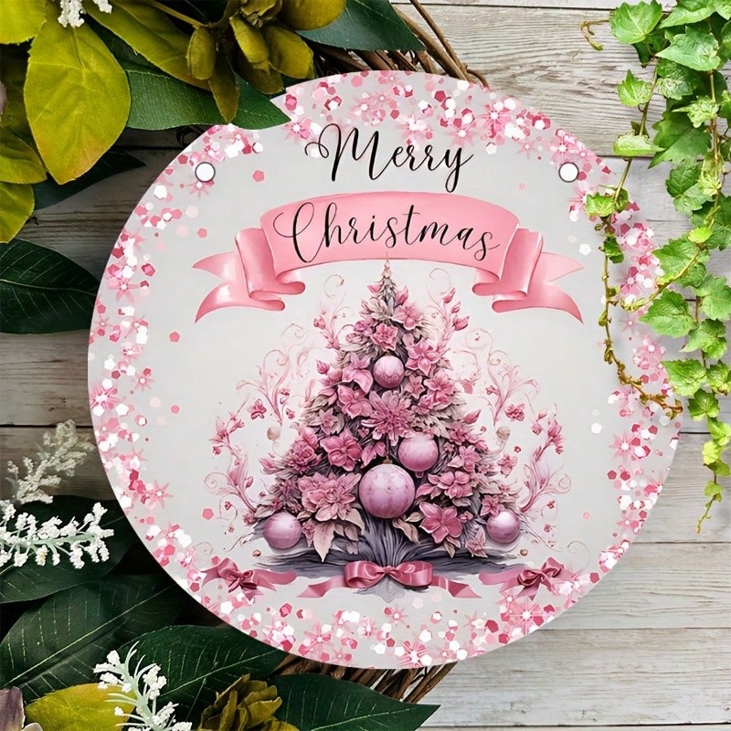 Rosa Weihnachtsbaum-Wanddeko – 20 x 20 cm, für Zuhause, Partys, Weihnachtsbaumschmuck, Weihnachtsdekoration, Zimmerdekoration_voghion.com