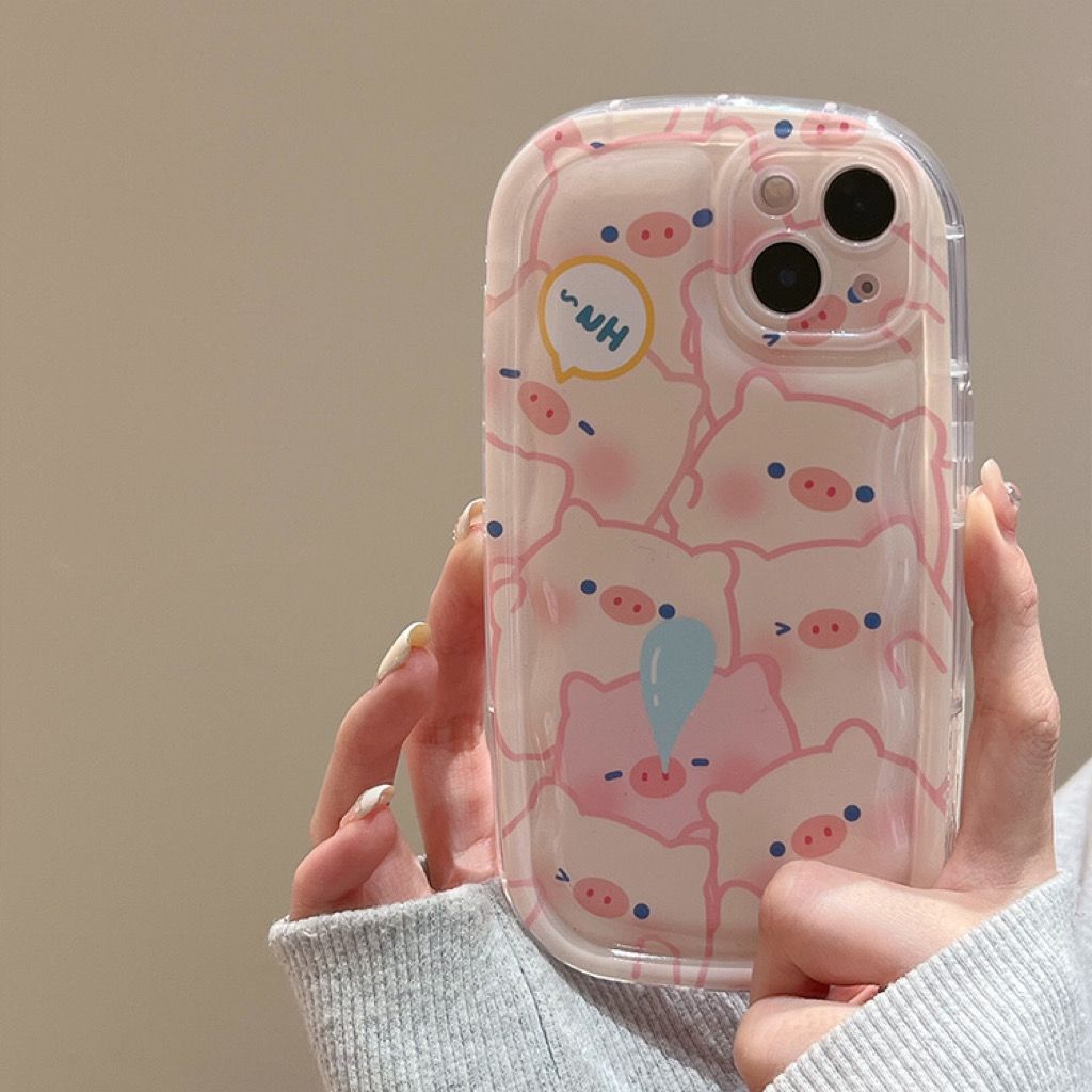 Airbag-Hülle für iPhone 15 14 13 12 11 PRO MAX XR XS X 8 7 6 6S PLUS SE 2020 mini Süßes Schwein Emoji Kameraobjektivschutz Stoßfestes Softcase_voghion.com