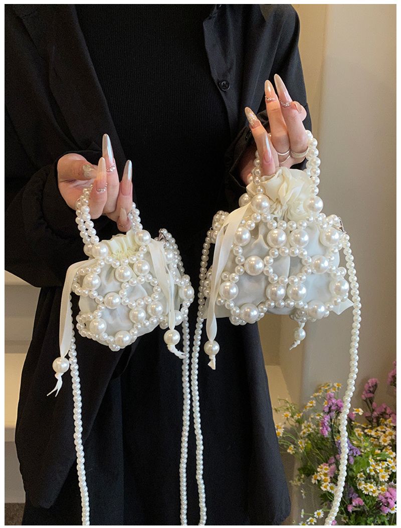 For Women Pearl Handbag Beaded Crossbody Fashion Light Mobile Phone Bucket Shoulder Bag_voghion.com