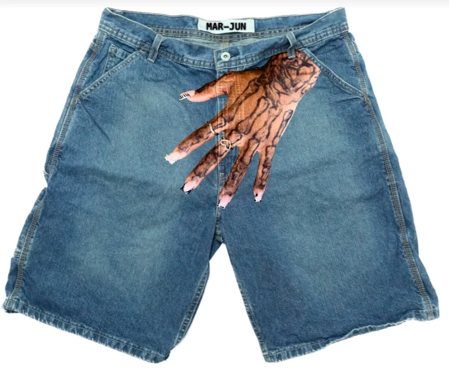 Pantaloncini da palestra da uomo, stile streetwear, Y2K, Haruku, hip hop, con stampa dita, retrò, blu, larghi, in denim, da basket, sopra il ginocchio_voghion.com