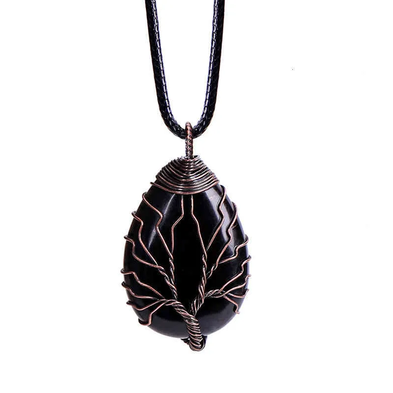 Natuursteen Crystal Drop-vormige Draad Wond Lucky Tree Hanger Ketting Vrouwen Romantische Sieraden Choker Vriendin_voghion.com