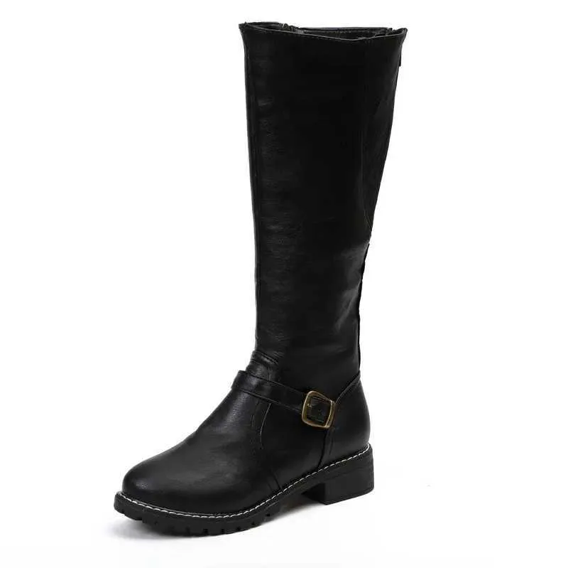 Kniehohe Mode Low Heels Square Plateau Lange Stiefel Braun Schwarz Leder Reißverschluss Winter Frauen Warme Schuhe Booties 69m_voghion.com