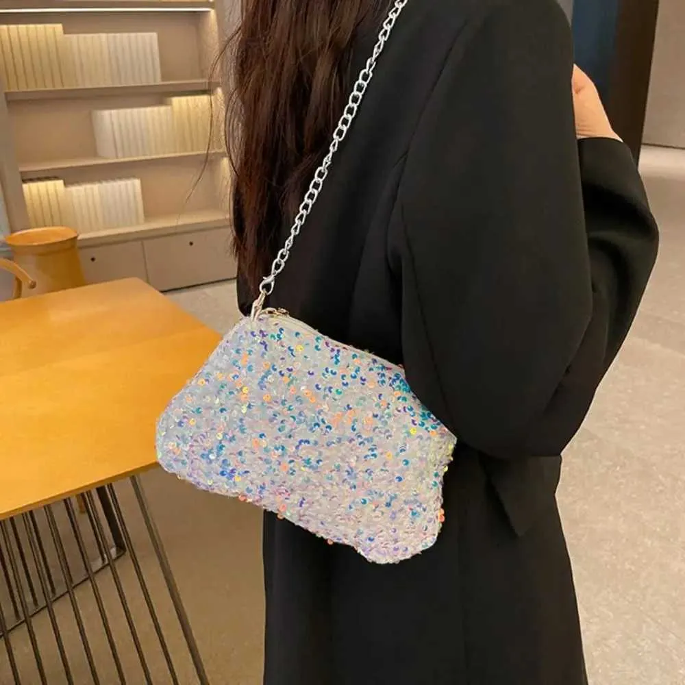 Chain cross body solid color Korean sequin shoulder bag mobile wallet Y241019_voghion.com
