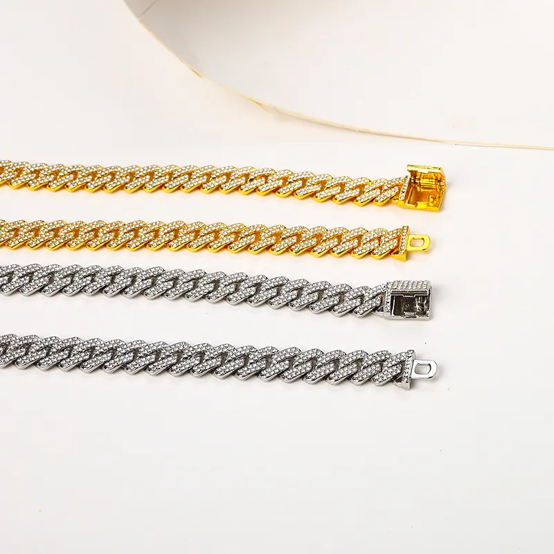 Personalized Hip-Hop BuckleNecklace Full Diamond Flip Buckle Fashionable Punk Thick Bangle Cuban Bracelet Couple Jewelry_voghion.com