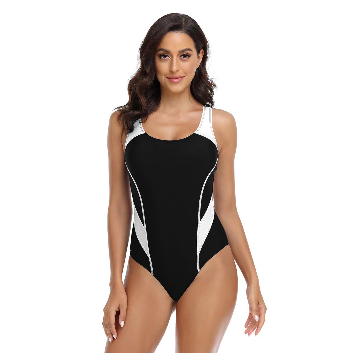 Women's Competition Fashion Sports Colorblock Triangle One-Piece Swimsuit Women_voghion.com