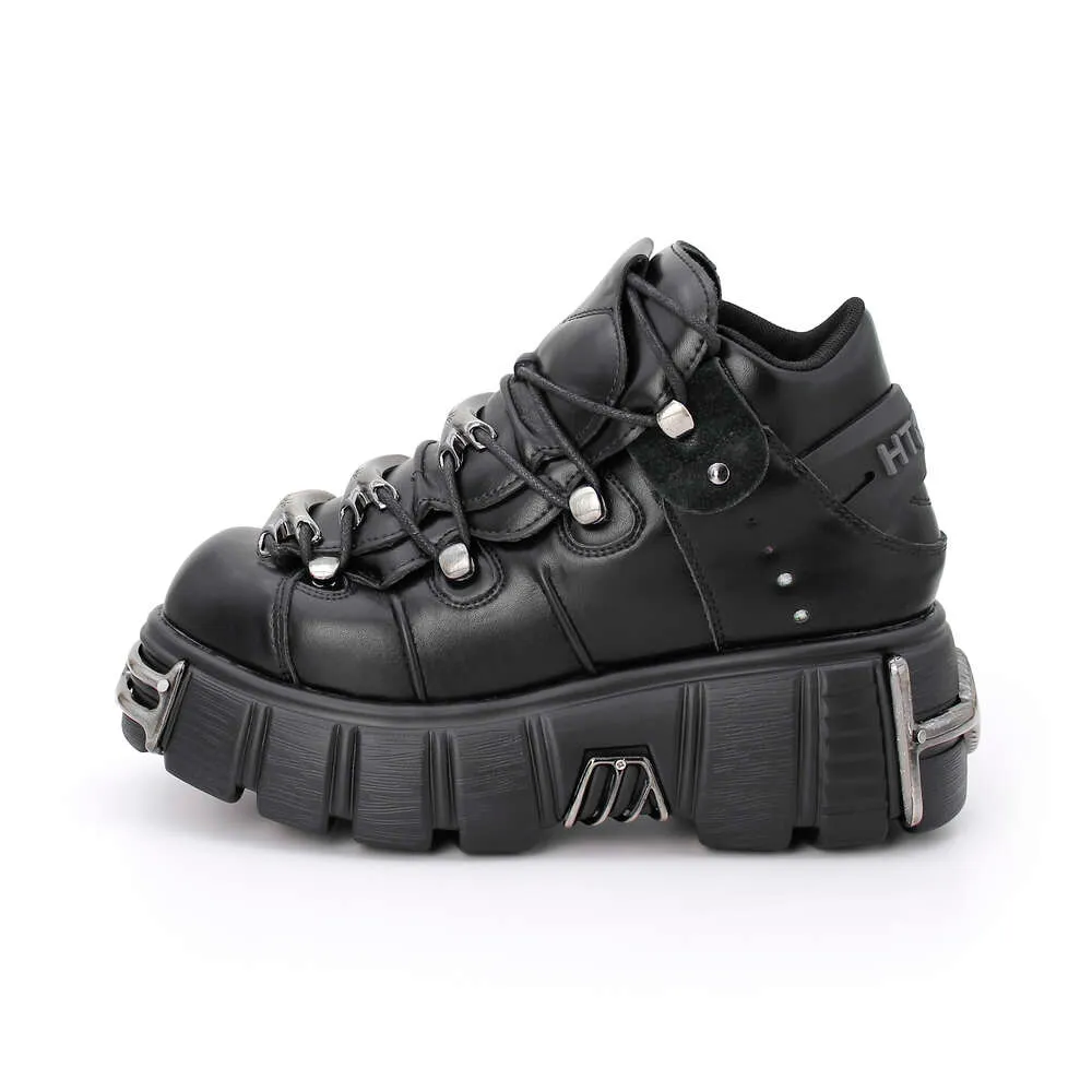 2023 NOU Stil Punk Femei Cu șiret Toc Înălțime 6Cm Pantofi cu platformă Cizme gotice Glezne Rock Decor metalic Pantofi femei_voghion.com
