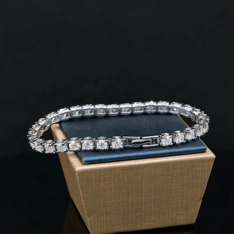 Hip Hop Iced Out Sier Moissanite Tenniskette Armband 3mm 4mm 5mm VVS Weiß Rund Dia Bg Schmuck Männer und Frauen_voghion.com