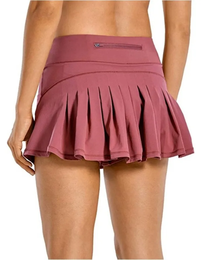Tennis Skirts Pleated Yoga Skirt Gym Clothes Women Running Fiess Golf Pants Shorts Sports Back Waist Pocket Zipper_voghion.com